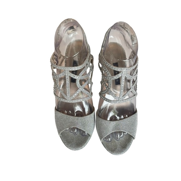 Caparros Silver Glitter Rhinestone Heels Size 7B – Strappy Evening Stilettos - Picture 2 of 11
